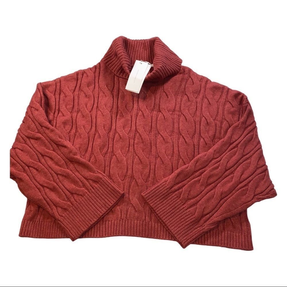 NWT Adyson Parker Crop Turtleneck DropWide Sleeve Athleisure Wear Brown Sweater